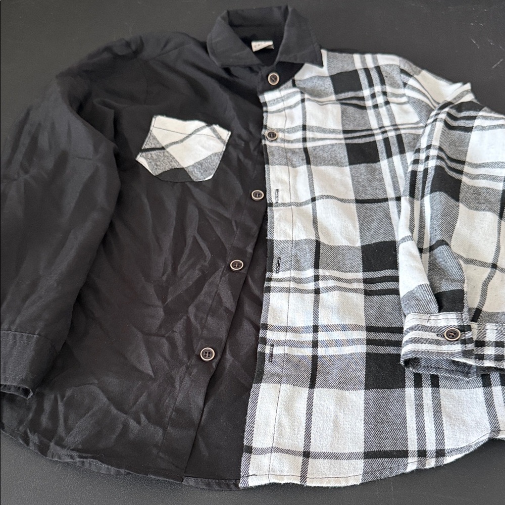 Black and White Plaid Button-Up Shirt